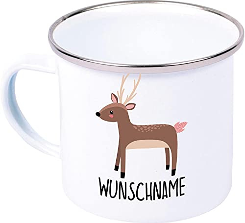 Kleckerliese Kaffeetasse Emaille Tasse Geschenk Kinder Tiermotive und Wunschname, Reh