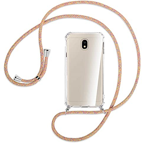 mtb more energy® Handykette kompatibel mit Samsung Galaxy J3 2017 (SM-J330, 5.0'') - Rainbow - Smartphone Hülle zum Umhängen - Anti Shock Full TPU Case