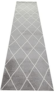 Teppich-Traum Skandinavischer Flurläufer im nordischen Stil Rautenmuster - pflegeleicht - grau Creme weiß Größe 80 x 300 cm