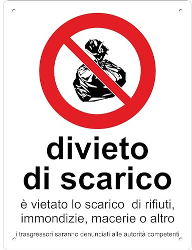 Pubblimania DIVIETO DI SCARICO Cartello in Alluminio composito per esterno - interno, metallo resistente spessore 3 mm (Cm 20x30)