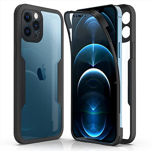 AICEK Kompatibel mit Apple iPhone 12 Pro Max Hülle, 360 Grad Full Body Handyhülle für iPhone 12 Pro Max TPU Case Bumper mit Displayschutz Schutzfolie Stoßfest Schutzhülle Schwarz
