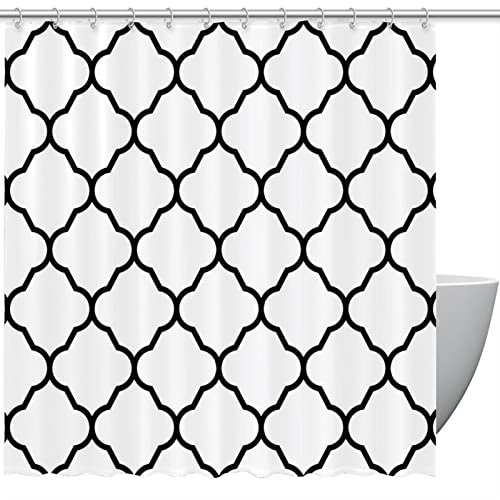 Tende da doccia geometriche nere bianche per bagno – Tenda inodore per doccia e vasche da bagno, 72 x 72, 12 ganci inclusi