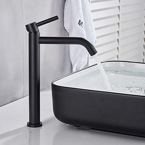Grifo Negro / Oro cepillado sola manija del grifo del lavabo del montaje Cubierta caliente y fría bajo presión baño grifo de lavabo del acondicionador de aire-negro Grifería ( Color : Black )