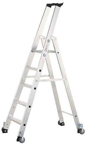 Schulte Regalwelt 34893 Aluminium-Stehleiter, Einseitig Begehbar, mit Rollen