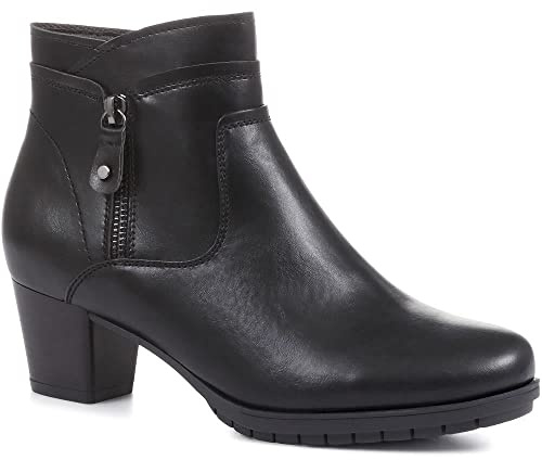 Pavers Women's Block Heeled Ankle Boots in Black - Elegant Shoes with Smooth Faux Leather & Decorative Zip - Casual Footwear - Size UK 6 / EU 39