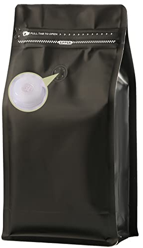 DMPACKDM Kaffeebeutel mit Ventil, (473 ml, 0,5 kg, 50 Stück), leere schwarze Aluminiumfolie, flacher Boden, stehend, hitzeversiegelte Kaffeebohnen, Aufbewahrungstaschen, seitlicher Reißverschluss,