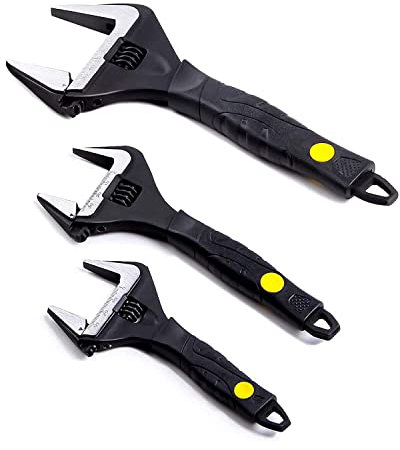 Sharp-tec Adjustable Spanner Set, Wide Jaw Opening Adjustable Wrench, Heavy-Duty Plumbing Tools for Plumbers, 6''+8''+12'', Black, chrome