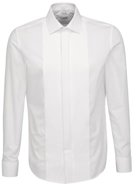 Seidensticker Herren Smokinghemd Shaped Shaped Langarm Kentkragen Bügelfrei 100% Baumwolle