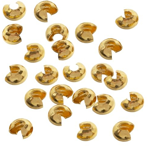 The Beadsmith Lot de 144 caches de perles à écraser - Forme ronde lisse, semi-ouverte, plaqué or, 3 mm de diamètre, 144 pièces - Fournitures pour la fabrication de bijoux pour couvrir et protéger les