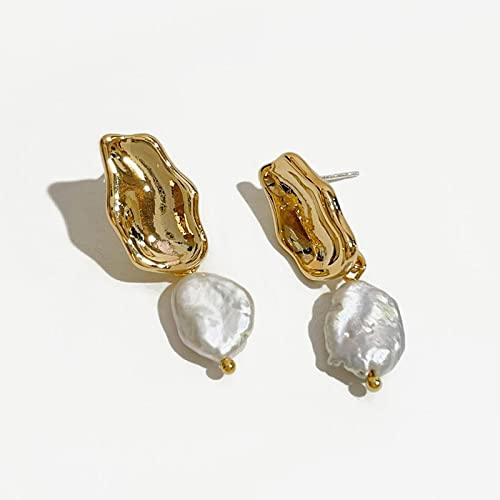Perlenohrringe Damen Perle Ohrstecker Ohrringe Earrings Große Flache Süßwasserperle Tropfen Ohrringe Für Frauen Weiße Barockperle Ohrringe