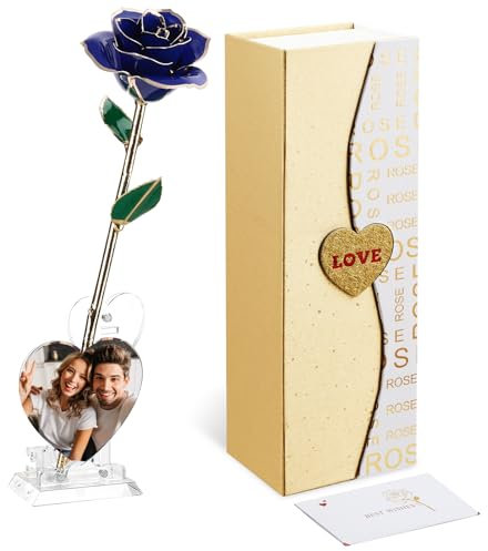 Mikasol Oro Immerso 24K Per Sempre Riserva Rosa, Flower Immersa A Mano Regalo Romantico Per Le Donne In Sua Moglie Fidanzata Compleanno Anniversario San Valentino Mothers Day Natale (Blu)