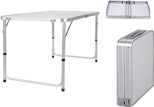 Klappbarer Gartentisch aus Aluminium, wasserdicht, höhenverstellbar mit praktischem Griff, für Outdoor, Indoor, Picknick, Party, Grillstand - in verschiedenen Größen erhältlich, 120m/4ft, weiß
