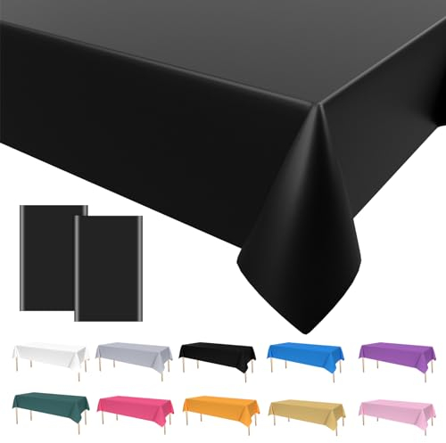 2PCS Party Tischdecke Schwarze,Geburtstag Tischdecke Schwarze Einweg Tischdecke aus Kunststoff Wasserdicht Plastik Bierbank Tischdecke Geburtstag Dekorationen für Jungen Mädchen 137 * 274cm