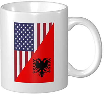 934 Tazza da caffè in Ceramica 330Ml Bandiera Dell'Amicizia America Albania Tazza caffè Divertenti Tazza di Latte Carine Tazza Personalizzata per Compleanno, Mamma, Amica