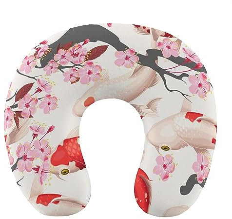 Koi-Fisch und Sakura, U-förmiges Memory-Schaum-Kissen, Nacken- und Kopfkissen, Stützkissen, Unterstützung für Ruhe, Outdoor, Auto, Büro, Zuhause, Flugzeuge, Reisekissen