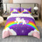 Homewish Housse de Couette 140x200 Licorne en 100% Coton, Ensemble de Literie Arc-en-Ciel pour Filles, Parure de Lit Pailletée Licorne Mauve, Housse Couette Réversible Galaxy Kawaii Enfants