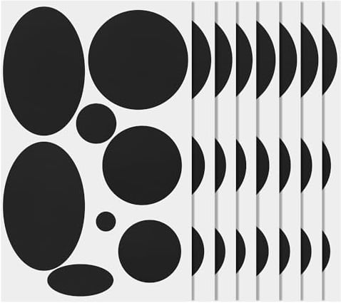 8 Blatt/64stk Daunenjacke Reparatur, Schwarz Selbstklebend Nylon Flicken Selbstklebend Stoff Waschbar Stoff-Oberbekleidung-Reparaturband für Mäntel Daunenjacken Zelte Schlafsäcke (Rund, Oval)