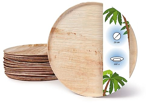 onlyleaf Palmware Haute qualité d'assiette en feuille de palmier I 100 pièces d'assiettes ronds du feuille palmier Ø15 cm I Bio jetable vaisselle pour fête rapidement décomposable