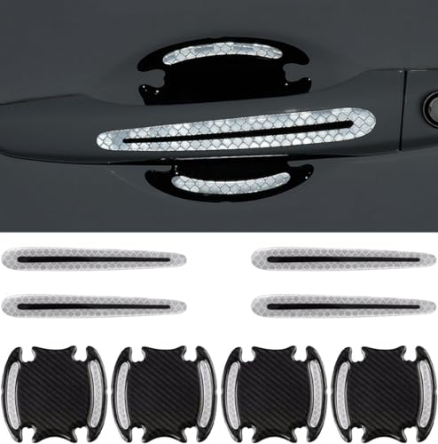 CompraFun Auto Türgriff Schutzfolie, 8 Stück Set Universelle Reflektierend Kohlefaser Autotürgriffe Kratzschutz Aufkleber, Autotür Griffe Aufkleber für Griffmulden/Griffschalen (Weiß)