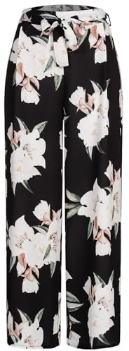 Cloud 5ive Damen Hose Sommerhose mit Bindegürtel und Blumen Print