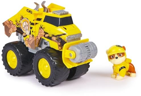 PAW PATROL Rescue Wheels - Rubbles Bulldozer Monstertruck mit Rubble Hundefigur, Spielzeug für Kinder ab 3 Jahren