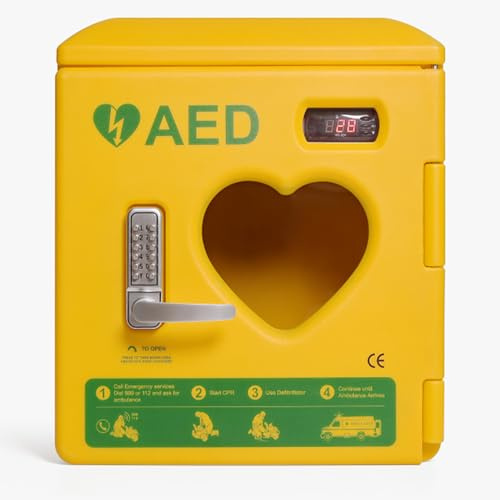 Wall-Mounted Steel AED Alarm Box, AED Defibrillator Storage Cabinets with Temperature Control System and Handle, -50-120℃ Range of Set Temperature, for Home Office Public Areas