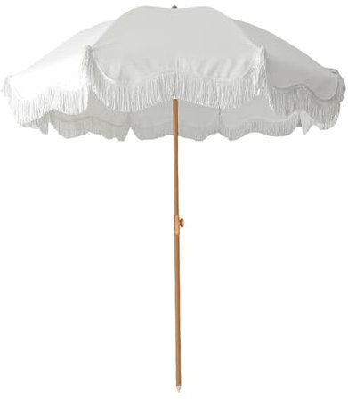 Elyrthriumc Blanc Parasol De Jardin À Franges Extérieur Portable Parapluie De Plage 200cm Parasol De Table Parasol De Terrasse Résistant Au Vent Parasol De Patio Imperméable Anti UV À 8 Côtes