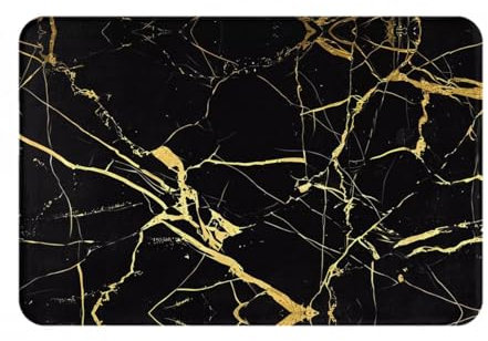 GaxfjRu Fußmatte für den Innenbereich, Schwarz / Gold, Marmor, perfekt für Küche, Wohnzimmer und Eingangsbereich, große Innenraum-Fußmatte, Waschlappenstoff