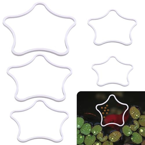 5pz Anelli per Piante Galleggianti per Acquario, a Forma di Stella Anelli per Alimentazione dei Pesci Recinto per Piante Schiuma per Acquario Cerchio Isolamento Lenticchia d'Acqua (Bianco)