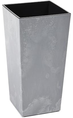 Gordanluk Tall planter Concrete effect plant pot Designed Flowerpot with plant riser extra large plant pots indoor plant pots outdoor flower pot (Concrete Effect Grey, 25 x 46.5cm)