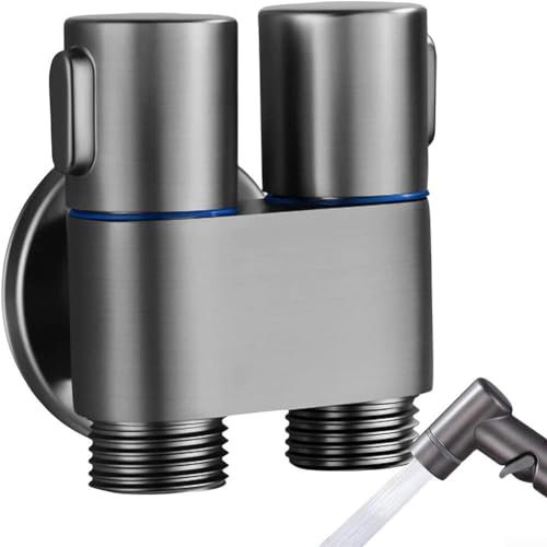 1-in-2-Out Dual Control Valve, Dual Control Valve for Bidet, 1-in-2-Out Wasserhahn für Toilette, Badezimmer (Grau)
