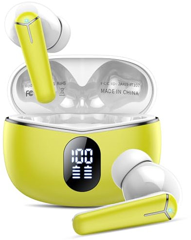 Kicoeon Wireless Earbuds, Wireless Headphones Bluetooth 5.3 Headphones In Ear, Bluetooth Earbuds 40H Playtime, Yellow