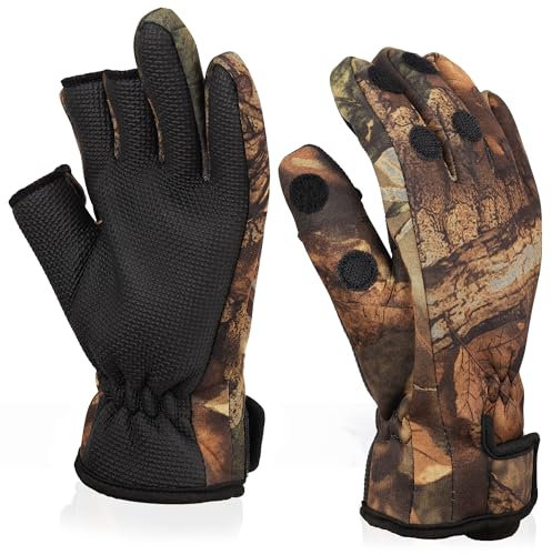 BB Hapeayou Angelhandschuhe Herren Neoprenhandschuhe mit 3 Finger Abklappbar Angeln Handschuhe Winter Outdoor Fishing Gloves