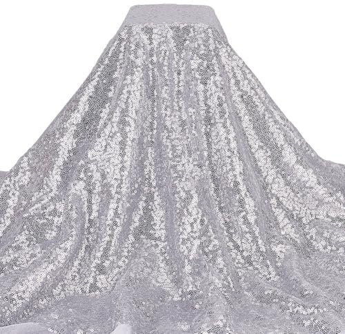 GOMAKERER 2m Silberner Paillettenstoff Pro Yard 1.2m Breiter 3mm Glitzerstoff Dichteres Netz Kleiner Meerjungfrauenstoff Glitzernder Polyesterstoff Für Kleider Kleidung Hochzeit Heimdekoration