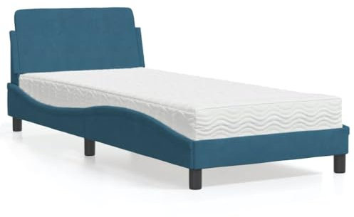 qohoio Bett mit Matratze Betten Bett Mit Matratze Bed Frame Bettgestell Polsterbett Blau 90x190 cm Samt - 3208315