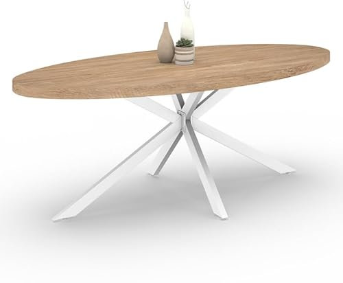 IDMarket - Esstisch, oval, Alix, 10 Personen, Spinnenfuß, Holz und Weiß, 200 cm
