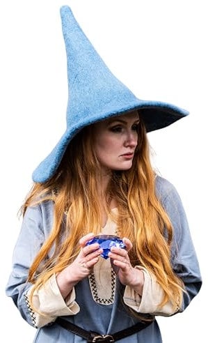 Leonardo Carbone® Hexenhut Agata - Hexenkostüm, Mittelalter Kleidung Kopfbedeckung, Halloween Kostüm Damen, Witcher Hat, Zauberer Hut, LARP-Kleidung, Karneval, Cosplay - 100% Wolle Taubenblau
