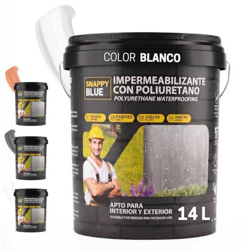 14L Revestimiento Sellador Impermeabilizante Híbrida con Poliuretano BLANCO | Pintura Impermeable Definitivo Terrazas, Techos y Exteriores, Protección Fugas Goteras