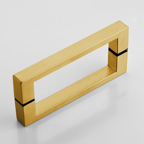 UTEIWF Shower Door Handle Stainless Steel 203mm/8 inches Square Corner Back to Back Double Side Pull for 1/4 to 1/2 Thickness Glass - Brushed Gold