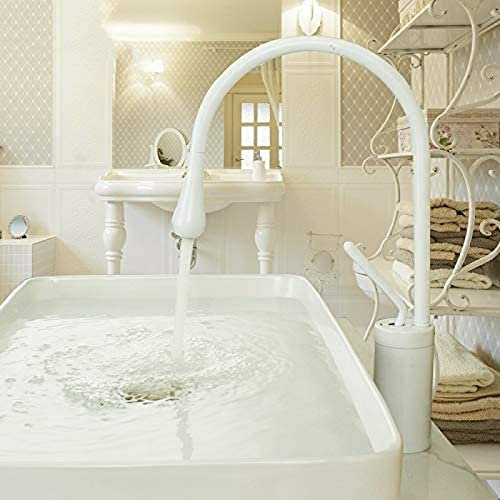 GAROEN Robinet de Cuisine à col de Cygne avec mitigeur pour lavabo et Eau Chaude et Froide (Blanc)