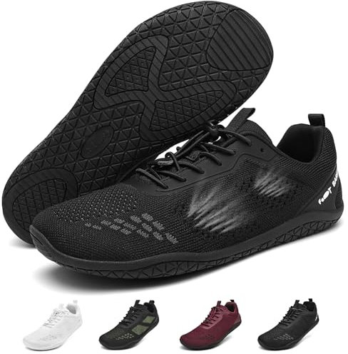 Geweo Barefoot Shoes Homme Femme Confort Baskets et Chaussure Minimaliste avec Pieds Larges Légères Chaussures Pieds Nus pour Fitness et Running Respirant Zéro Drop Chaussures Marche Unisex Noir 37EU