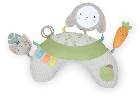 Ingenuity Cozy Prop Sylvi Tummy Time Pillow​, Multi-Sensory, 4 Removable Toys, 0+M - Plush Bunny
