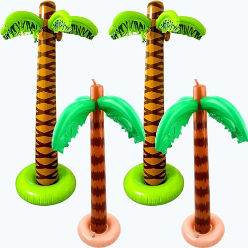 4 Pieces 66 Inch and 35 Inch Inflatable Palm Trees Blow Up Palm Trees Large Coconut Tree for Summer Tropical Beach Hawaiian Party Decoration