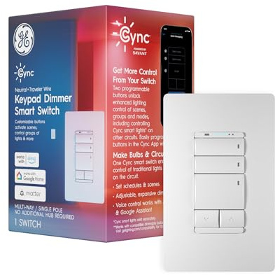 GE Cync Keypad Dimmer Smart Switch, Highly Customizable Dimmer Switch, Compatible with Alexa and Google Home, Matter Compatible, Easy to Install Smart Light Switch (1 Pack)
