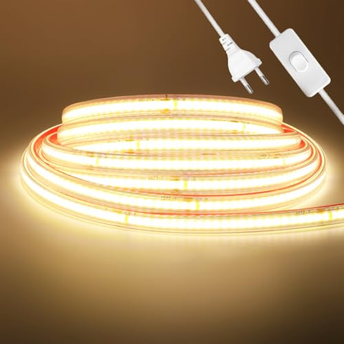 Wisada COB Streifen 2M,Anschluss an AC220-240V Selbstklebend Innen COB LED Band mit Schalter Stecker, Schnitt alle 10cm, 240LEDs/m Flexible Superhell Naturweiß LED Lichtband für Weihnachten