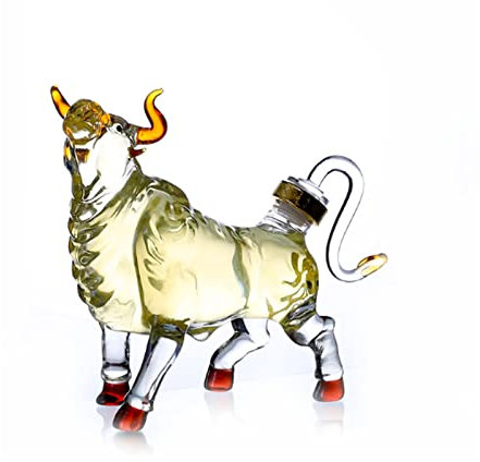 DEFBOW Liquor Cow Whiskey Decanter Zodiac Animal Wine Decanter Personalized Glass Decanter Stopper Bull-Shaped Wine Bottle for Scotch Bourbon Wine Rum Carafe