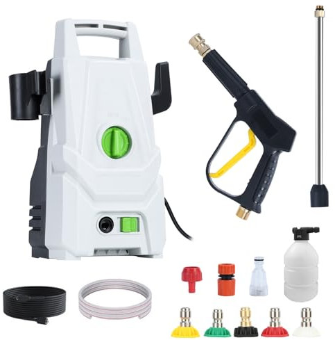 1400W Electric Pressure Washer & Power Washer, 100BAR/75BAR High-Pressure Jet Wash System with 5-Color Quick-Connect Nozzles, Space-Saving Hook, Portable Pressure Washers for Cars/Driveways/Patios Bl
