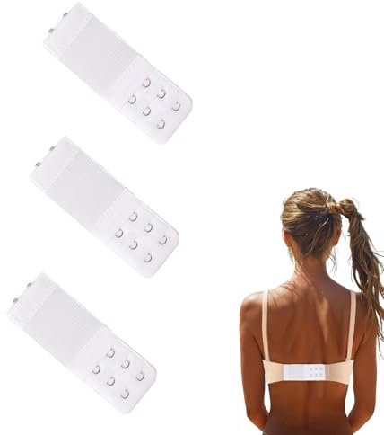 Lethiemta 3PCS Bra Extenders, Stainless Steel Hook Stretchy Women's Bra Extenders, Soft and Comfortable Bra Strap Extender with 2 Hooks 3 Row Bra Extension for Girls (White-2 Hook)