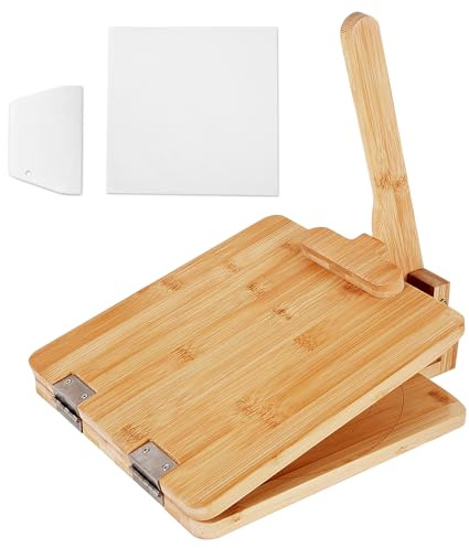 QVEEQ Premium Tortillapresse aus Holz, Tortilla-Presse, 25,4 cm, Tortilla-Maker mit 50 Stück Pergamentpapier für Tortillas Roti Burrito, mexikanische Tacos, Patacones Square