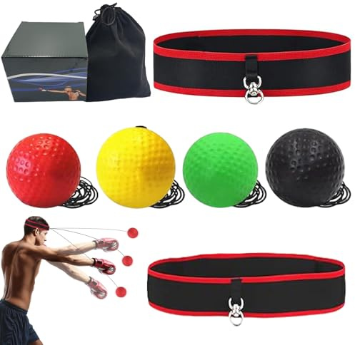 YIHAOH Reflexball Boxen, Boxen Sport mit Stirnbändern, Family Reaktionsball, 4 Verschiedene Reflexbälle + 2 Stirnbänder, Boxtrainingsbälle zum Trainieren von Reflexen und Koordination